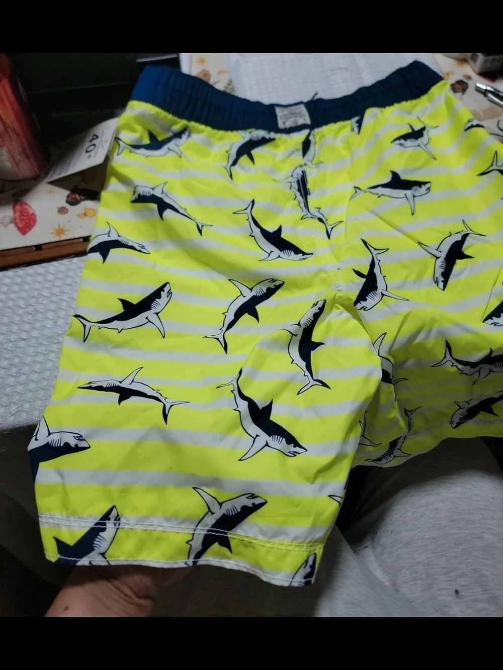 GAP Neon Yellow and Navy Shark Print Swim Shorts boys large husky